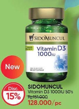 Promo Harga SIDO MUNCUL Natural Vitamin D3 1000 IU 50 pcs - Guardian