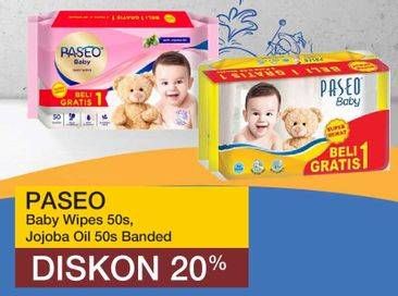 Promo Harga PASEO Baby Wipes With Jojoba Oil per 2 pcs 50 sheet - Yogya