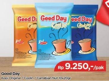 Promo Harga Good Day Instant Coffee 3 in 1 Original, Coolin, Carrebian Nut per 10 sachet 20 gr - TIP TOP