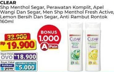 Promo Harga Clear Shampoo 160ml  - Alfamart