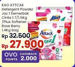 Promo Harga Attack Jaz1 Detergent Powder Semerbak Cinta, +Softener Rose Berry, Pesona Segar 1400 gr - Indomaret