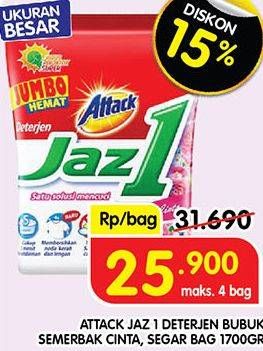 Promo Harga Attack Jaz1 Detergent Powder Semerbak Cinta, Pesona Segar 1700 gr - Superindo