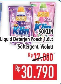 Promo Harga So Klin Liquid Detergent + Softergent Pink, + Anti Bacterial Violet Blossom 1600 ml - Hypermart