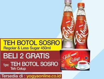 Promo Harga SOSRO Teh Botol Reguler, Less Sugar 450 ml - Yogya