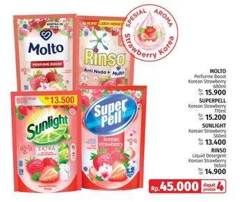 Promo Harga Molto Pewangi + Super Pell Pembersih Lantai + Sunlight Pencuci Piring + Rinso Liquid Detergent   - LotteMart