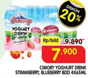 Promo Harga Cimory Yogurt Drink Strawberry, Blueberry per 4 botol 70 ml - Superindo