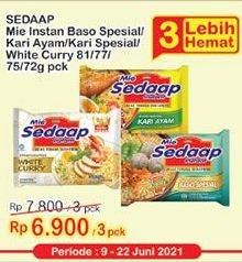 Promo Harga SEDAAP Mie Kuah Baso Spesial, Kari Ayam, Kari Spesial, White Curry 72 gr - Indomaret