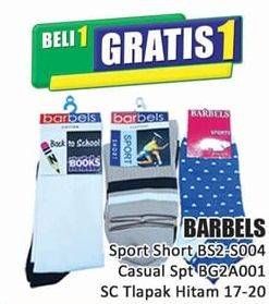 Promo Harga BARBELS Kaos Kaki Sport Short BS2-S004, Sock CA Sport BG2A001, School Telapak Hitam  - Hari Hari