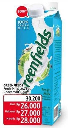 Promo Harga GREENFIELDS Fresh Milk Low Fat, Choco Malt 1000 ml - Alfamidi