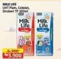 Promo Harga Milk Life UHT Plain, Stroberi, Cokelat 200 ml - Alfamart