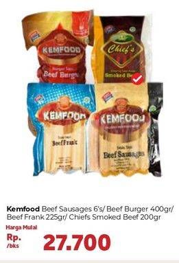 Promo Harga Kemfood Beef Sausages/Beef Burger/Beef Frank/Chiefs Smoked  - Carrefour