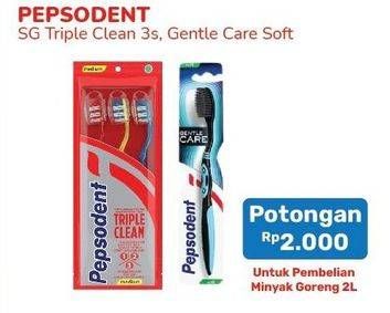 Promo Harga PEPSODENT Sikat Gigi Triple Clean 3s, Gentle Care Soft  - Alfamart