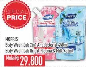 Promo Harga Morris Body Wash Bright Niacina Milk, 2 In 1 Antibacterial 450 ml - Hypermart