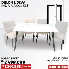 Courts Dillon & Deva Meja Makan Set  Harga Promo Rp7.499.000, Cicilan Rp1.249.833/6 Bulan

Ukuran Produk :
Meja : 130 x 80 x 75 cm

Gratis Instalasi