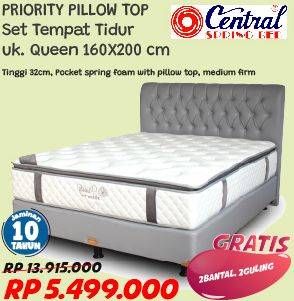 Promo Harga CENTRAL SPRING BED Priority Pillow Top Bed Set 160x200cm  - Courts