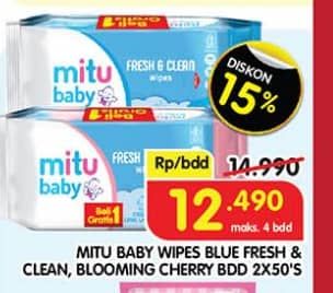 Promo Harga Mitu Baby Wipes Fresh & Clean Blue Blossom Berry, Pink Blooming Cherry 50 pcs - Superindo