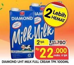 Promo Harga DIAMOND Milk UHT Full Cream per 2 pcs 1 ltr - Superindo