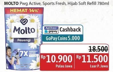 Promo Harga Molto Pewangi Active Fresh, Sports Fresh, Hijab Soft Fresh 780 ml - Alfamidi