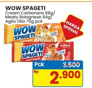 Promo Harga WOW Spageti Aglio Olio, Cream Carbonara, Meaty Bolognese 75 gr - Indomaret