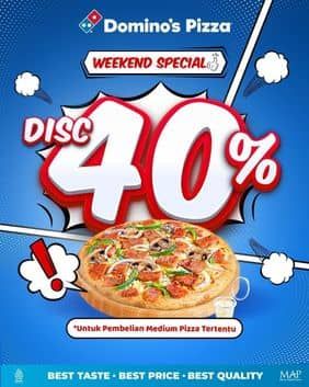 Promo Domino Pizza Pizza Pleasure!! Get 40% OFF.

BEBAS pilih Medium Pie Creamy Mushroom/ Pie Tuna Feast/ Pie Supreme Cheese/ Pie Meaty Bolognese/ Philly Steak/ Cheese Mania/ Cheeseburger/ Meatzza / Chik.Lovers/ Chik.Truffle. Max.potongan 37K.