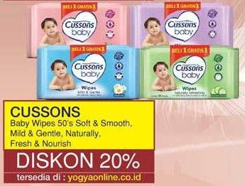 Promo Harga CUSSONS BABY Wipes Soft Smooth, Mild Gentle, Naturally Refreshing, Fresh Nourish 50 sheet - Yogya