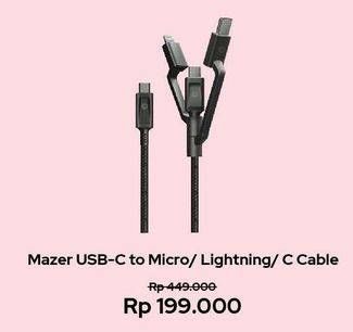 Promo Harga MAZER USB C To Micro, Lightning, C Cable  - Erafone