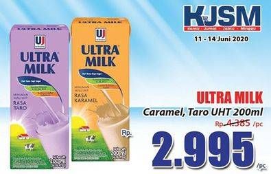 Promo Harga ULTRA MILK Susu UHT Caramel, Taro 200 ml - Hari Hari