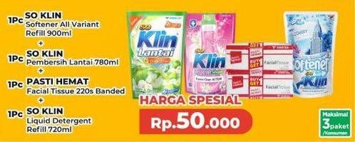 So Klin Softener + So Klin Pembersih Lantai + Pasti Hemat Facial Tissue + So Klin Liquid Detergent