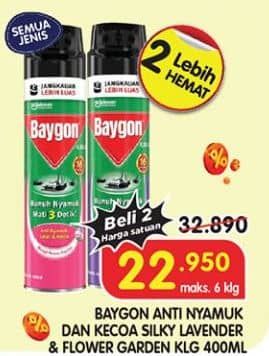 Promo Harga Baygon Insektisida Spray Silky Lavender, Flower Garden 400 ml - Superindo