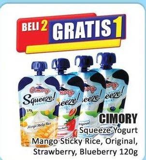 Promo Harga Cimory Squeeze Yogurt Mango Sticky Rice, Original, Blueberry, Strawberry 120 gr - Hari Hari
