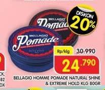 Promo Harga Bellagio Homme Pomade High Shine Strong Hold Red, Natural Shine Extreme Hold Black 80 gr - Superindo