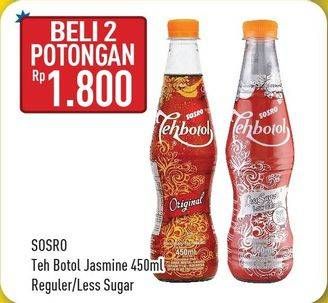 Promo Harga SOSRO Teh Botol Reguler, Less Sugar per 2 botol 450 ml - Hypermart