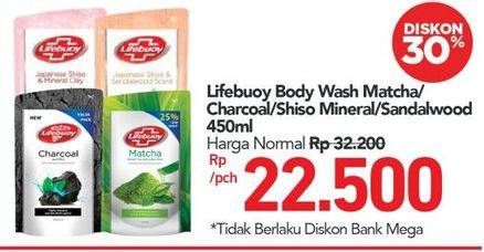 Promo Harga LIFEBUOY Body Wash Matcha, Charcoal And Mint, Sisho Mineral, Sandalwood 450 ml - Carrefour