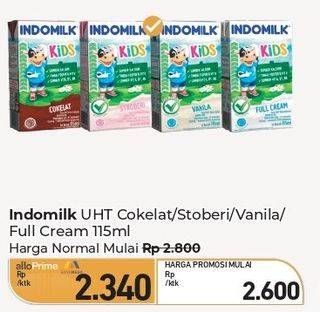 Promo Harga Indomilk Susu UHT Kids Stroberi, Cokelat, Vanila, Full Cream 115 ml - Carrefour