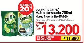 Promo Harga SUNLIGHT Pencuci Piring Lime, Habbatussauda 755 ml - Carrefour