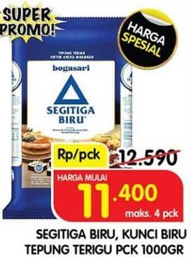 Promo Harga Bogasari Tepung Terigu Segitiga Biru 1000 gr - Superindo