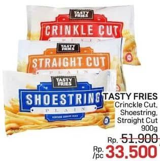 Promo Harga Tasty Fries Kentang Goreng Beku Straight Cut Plain, Shoestring Plain, Crinkle Cut Plain 900 gr - LotteMart