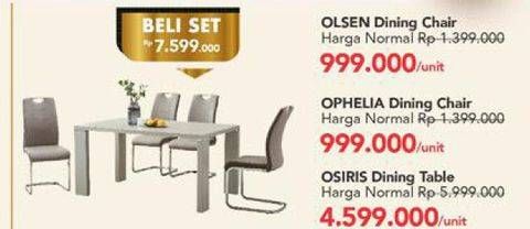 Promo Harga OLSEN + OPHELIA Dining Chair + OSIRIS Dining Table Set  - Carrefour