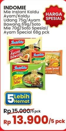 Promo Harga Indomie Mi Kuah Kaldu Ayam, Ayam Bawang, Soto Mie, Soto Spesial, Ayam Spesial 65 gr - Indomaret