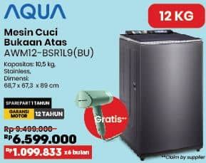 Promo Harga Aqua AWM12-BSR1L9 (BU) | Mesin Cuci Bukaan Atas  - COURTS