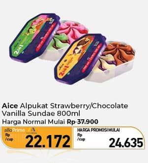 Promo Harga Aice Sundae Alpukat Strawberry, Vanilla Chocolate 800 ml - Carrefour