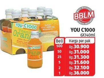 Promo Harga YOU C1000 Health Drink Vitamin Orange per 6 botol 140 ml - Lotte Grosir
