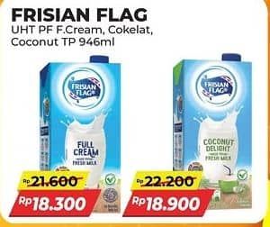 Promo Harga Frisian Flag Susu UHT Purefarm Full Cream, Swiss Chocolate 946 ml - Alfamart