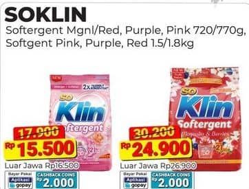 Promo Harga So Klin Softergent Magnolia Berries, Cheerful Red, Purple Lavender, Rossy Pink 770 gr - Alfamart