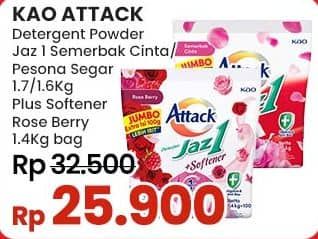 Promo Harga Attack Jaz1 Detergent Powder Semerbak Cinta, +Softener Rose Berry, Pesona Segar 1400 gr - Indomaret