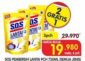 Promo Harga SOS Pembersih Lantai All Variants per 3 pouch 750 ml - Superindo