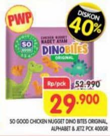 Promo Harga So Good Chicken Nugget Dinobites, Original, Alphabet, Jets 400 gr - Superindo