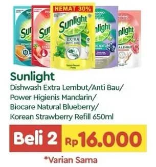 Promo Harga Sunlight Pencuci Piring Extra Lembut, Anti Bau With Daun Mint, Mandarin Orange, Biocare Nature, Korean Strawberry 650 ml - TIP TOP