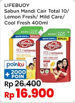 Promo Harga Lifebuoy Body Wash Total 10, Lemon Fresh, Mild Care, Cool Fresh 400 ml - Indomaret