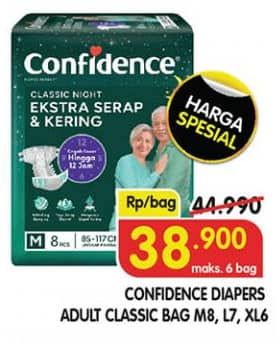 Promo Harga Confidence Adult Classic Night Ekstra Serap & Kering M8, L7, XL6 6 pcs - Superindo
